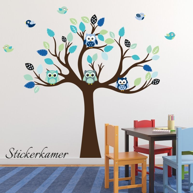 Muursticker boom met uilen en vogels babykamer / kinderkamer