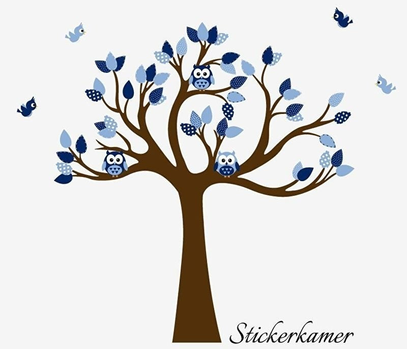 Muursticker boom met uilen en vogels  babykamer
