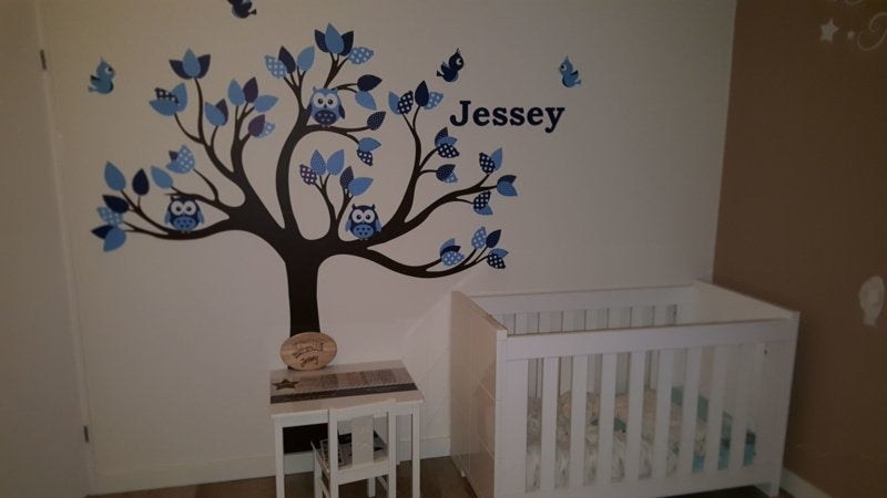 Muursticker boom met uilen en vogels  babykamer