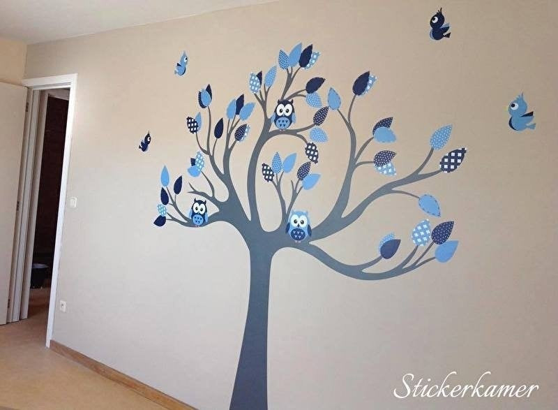 Muursticker boom met uilen en vogels  babykamer