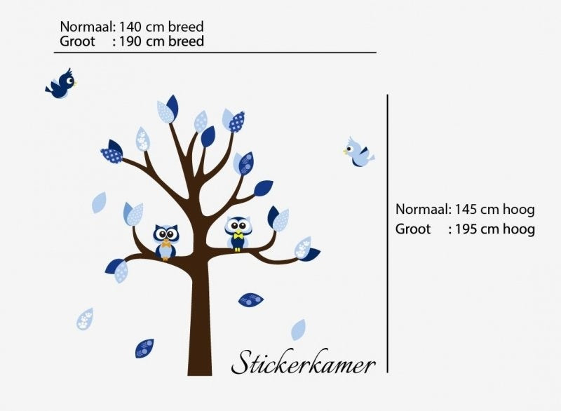 Muursticker boom met uilen en vogels kinderkamer jongen