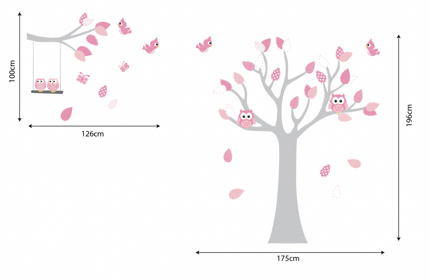 Muursticker boom, tak en uilen roze kinderkamer meisje