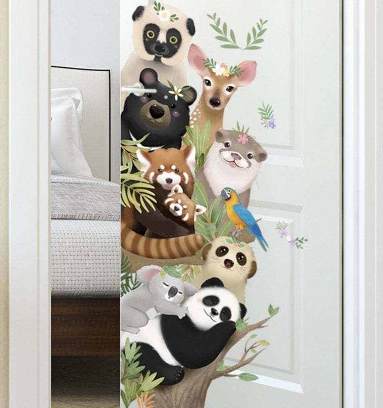 Muursticker bosdieren op elkaar kinderkamer