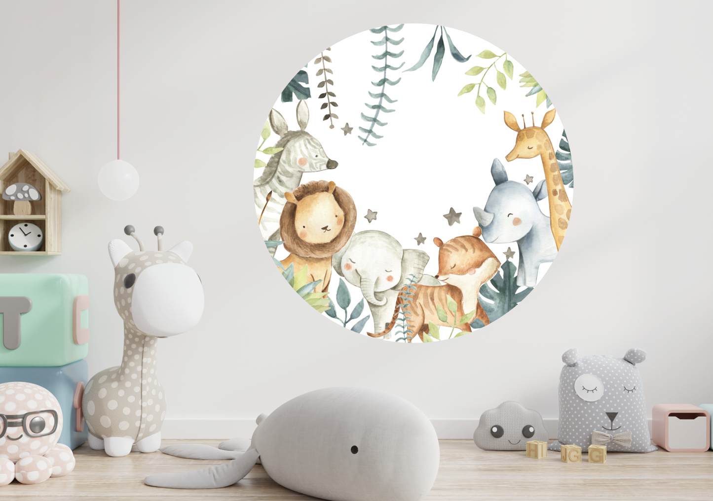 Muursticker cirkel jungle dieren kinderkamer