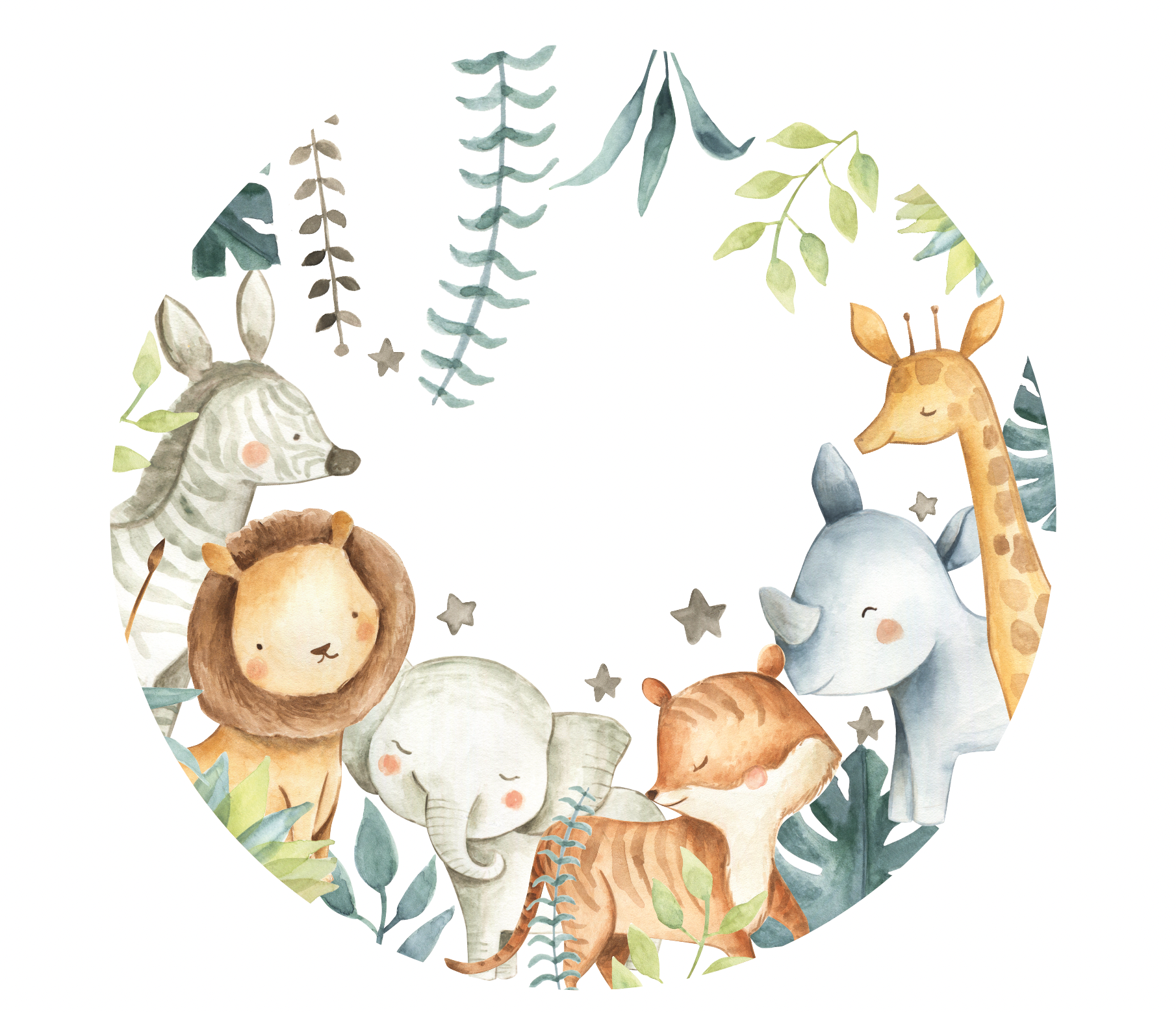 Muursticker cirkel jungle dieren kinderkamer