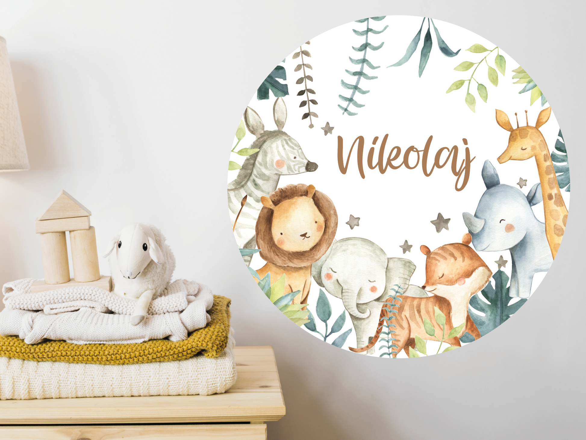 Muursticker cirkel jungle dieren kinderkamer