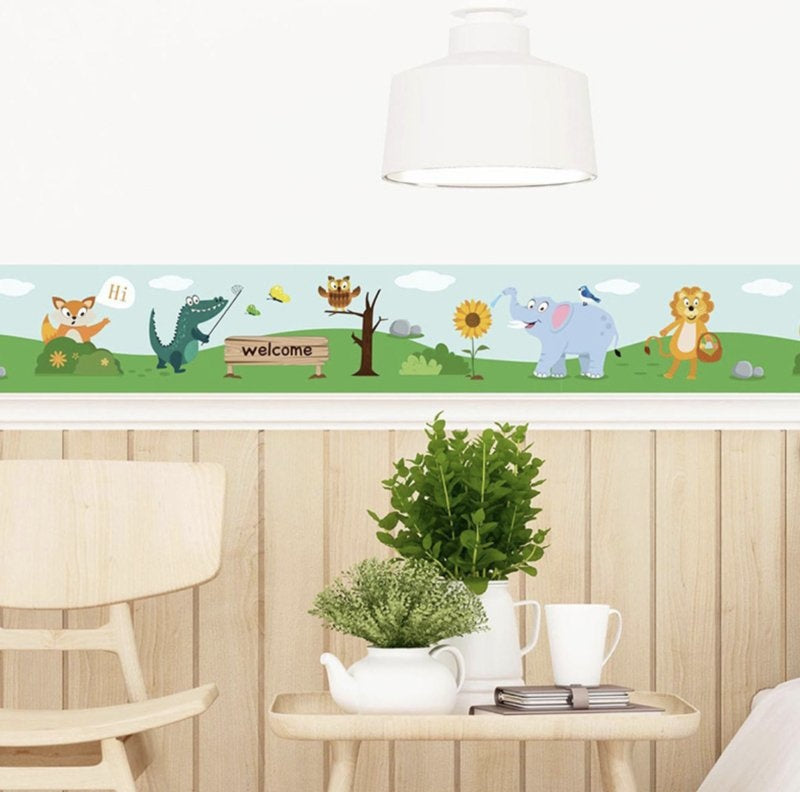 Muursticker dieren mix strook / plint kinderkamer