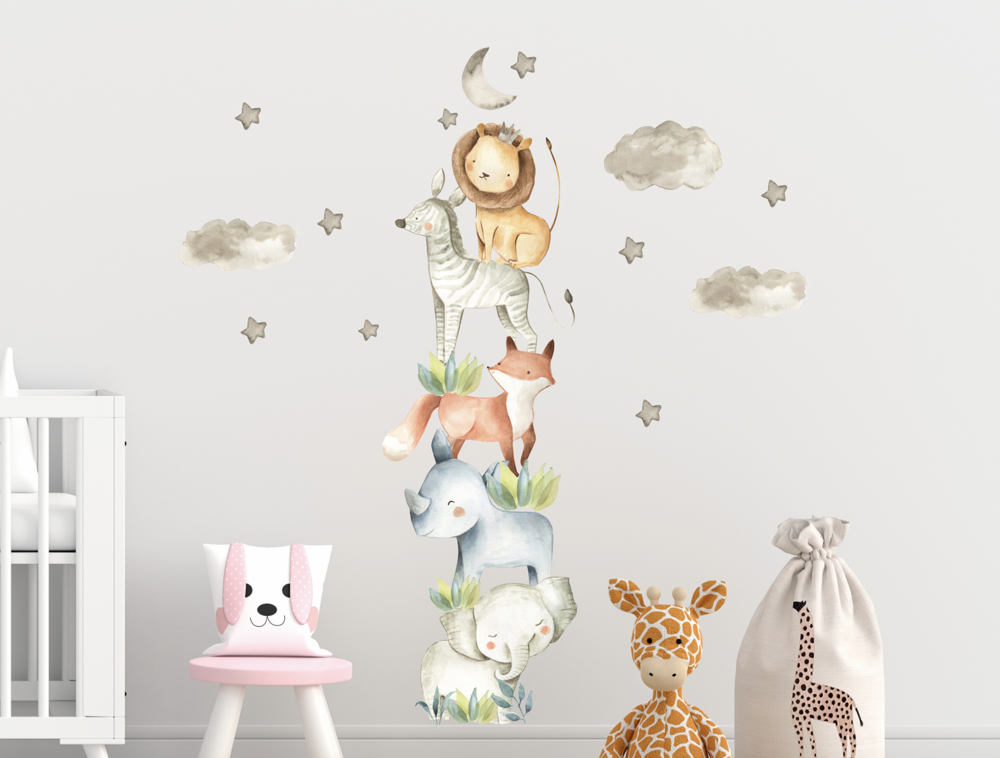 Muursticker dieren op elkaar jungle kinderkamer