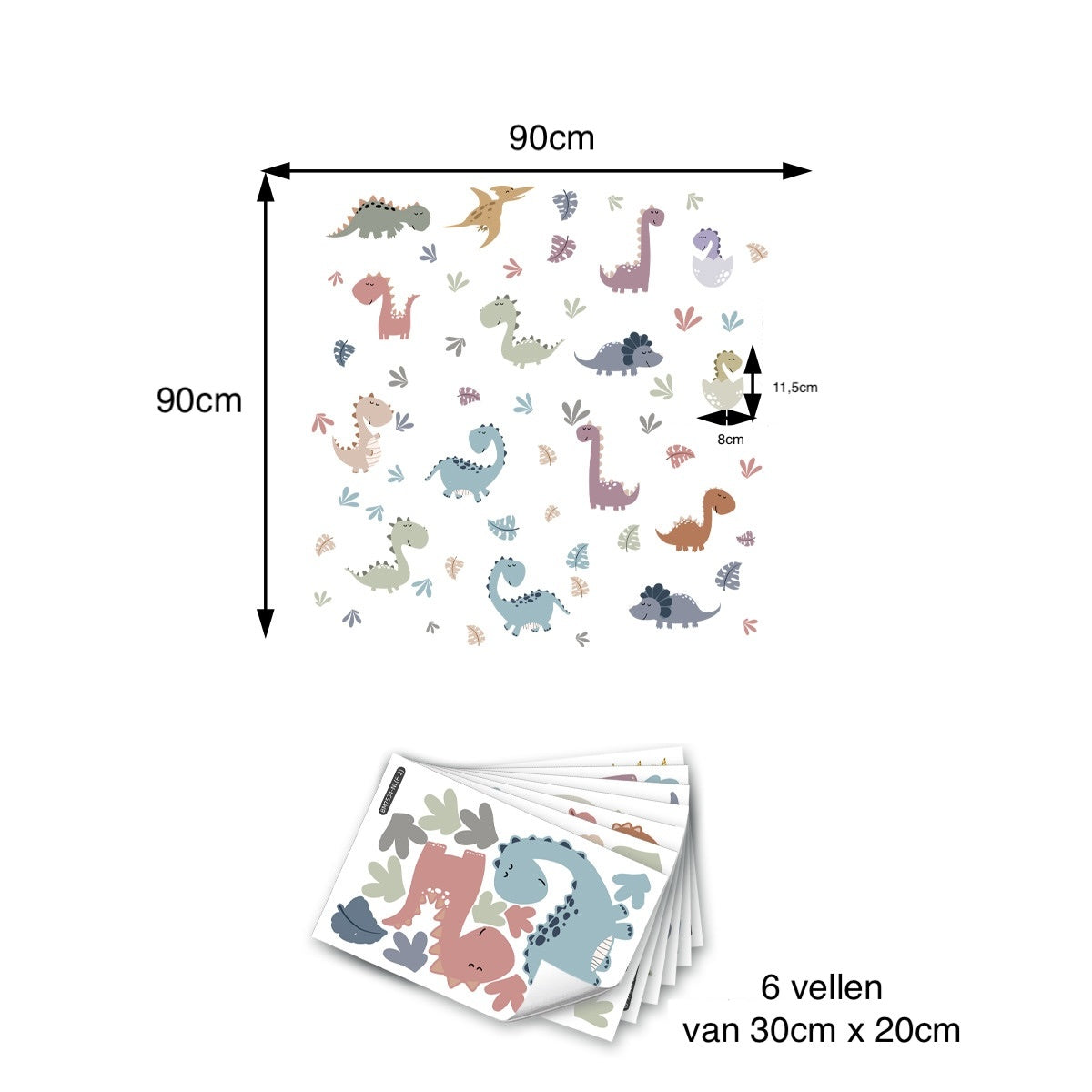 Muursticker dino pastel kinderkamer