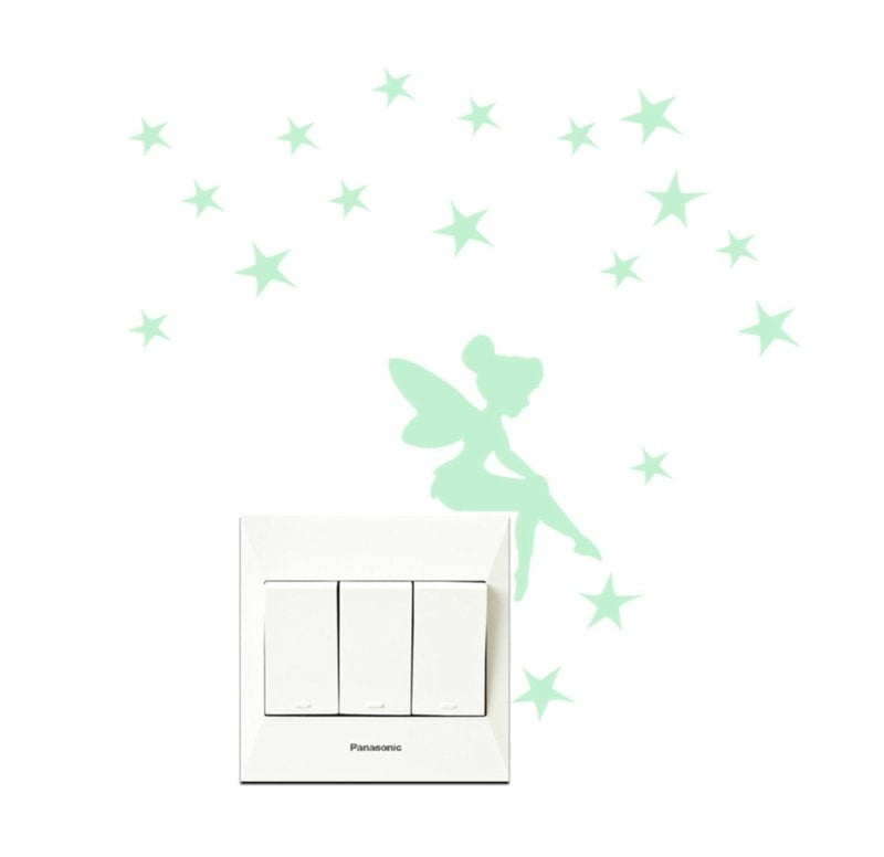 Muursticker fee en sterren glow in the dark kinderkamer - prinses met sterren mini sticker