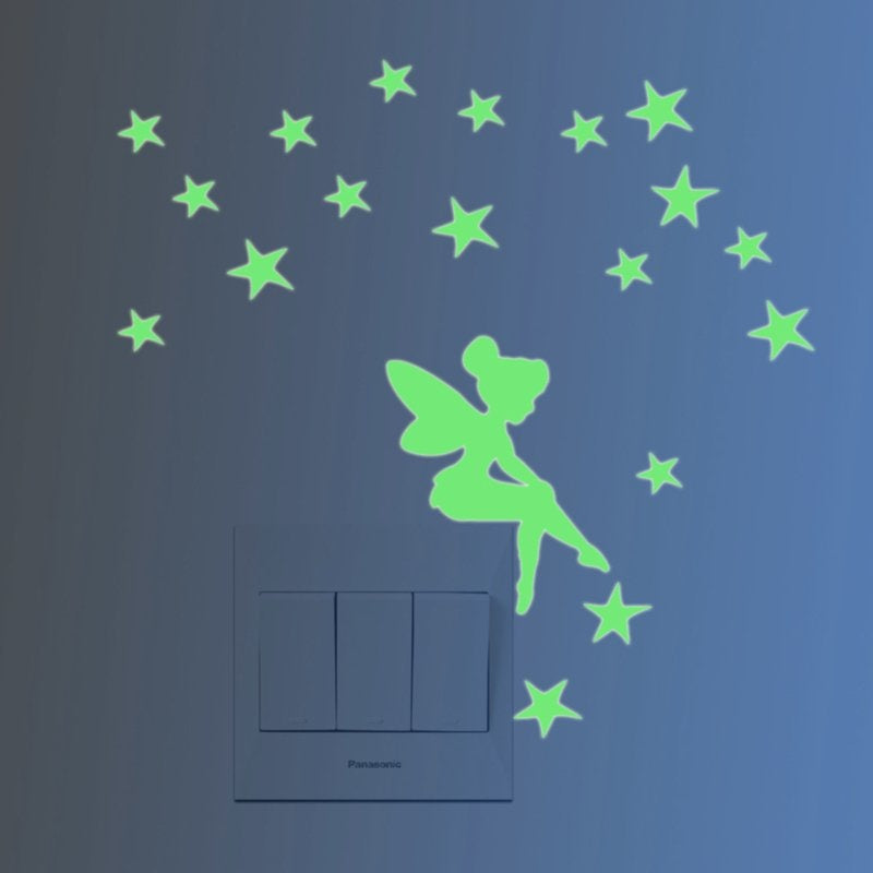 Muursticker fee en sterren glow in the dark kinderkamer - prinses met sterren mini sticker
