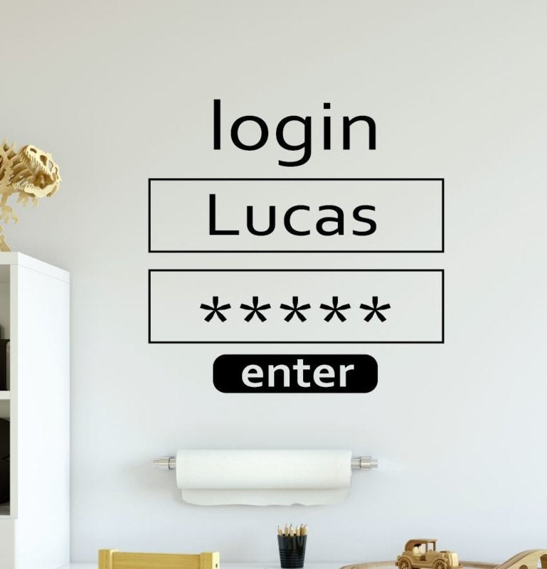 Muursticker gamen log in en wachtwoord naamsticker  jongenskamer