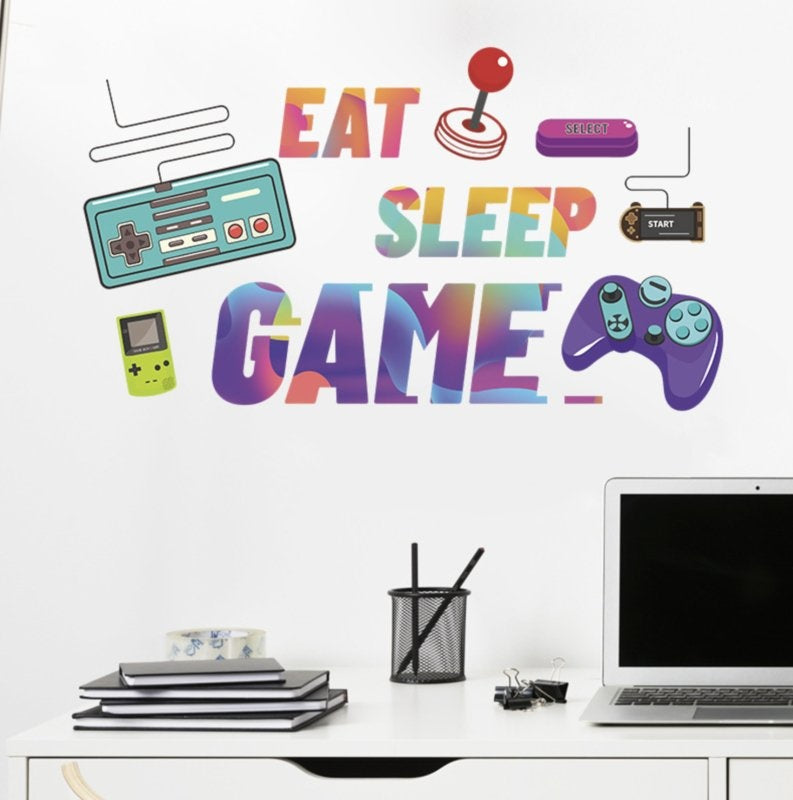 Muursticker gamer / gaming - eat sleep game kinderkamer jongen
