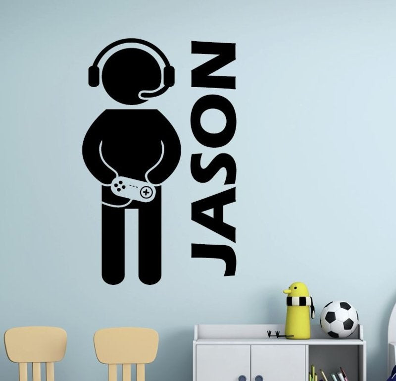 Muursticker gamer jongenskamer + eigen naam 90x57 cm