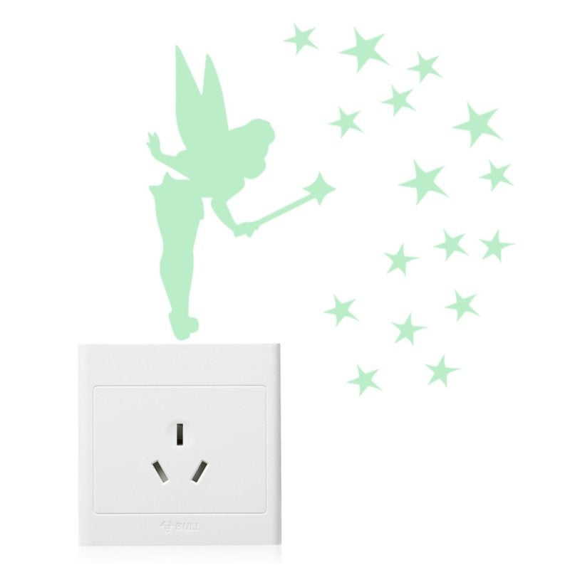 Muursticker glow in the dark fee kinderkamer - prinses met sterren mini sticker