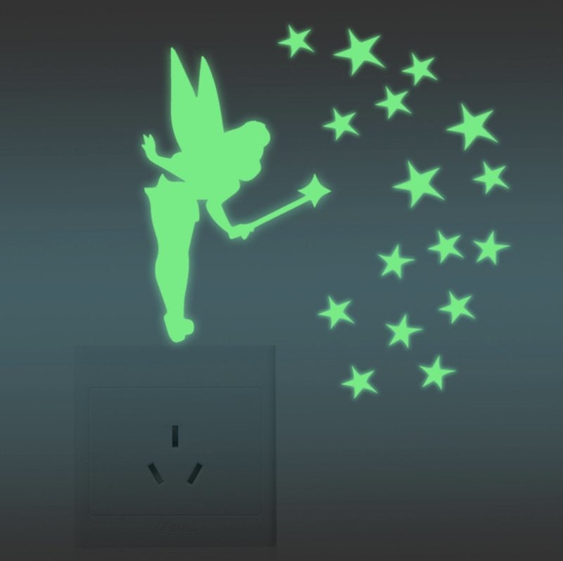 Muursticker glow in the dark fee kinderkamer - prinses met sterren mini sticker