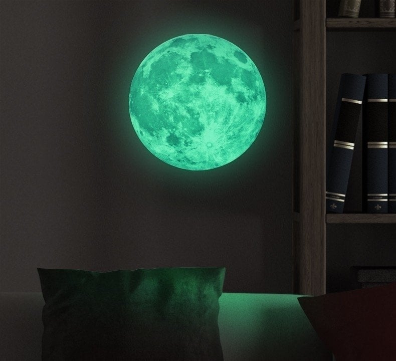 Muursticker glow in the dark maan 30cm babykamer