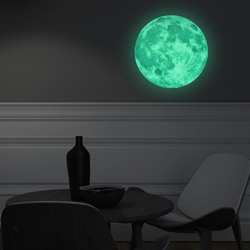 Muursticker glow in the dark maan 30cm babykamer