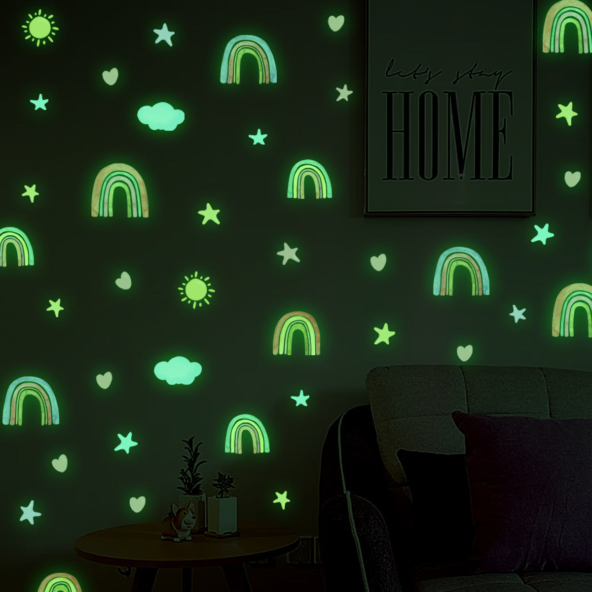 Muursticker glow in the dark regenbogen kinderkamer