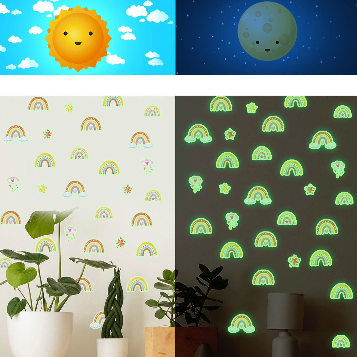 Muursticker Glow in the dark Regenboogjes