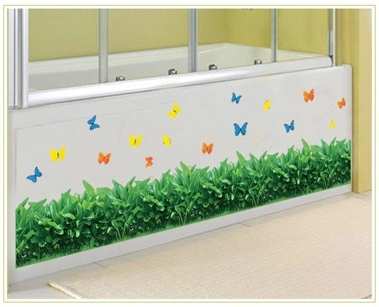 Muursticker gras strook met vlinders kinderkamer