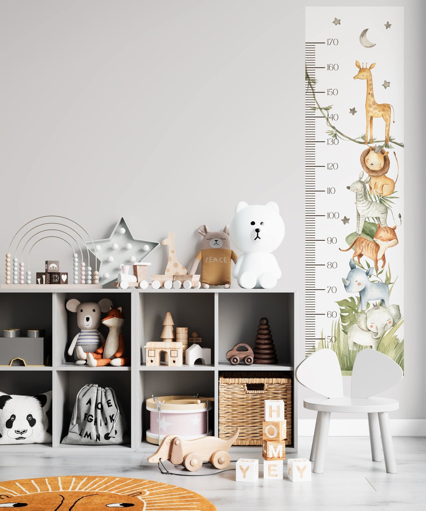 Muursticker groeimeter jungle dieren kinderkamer