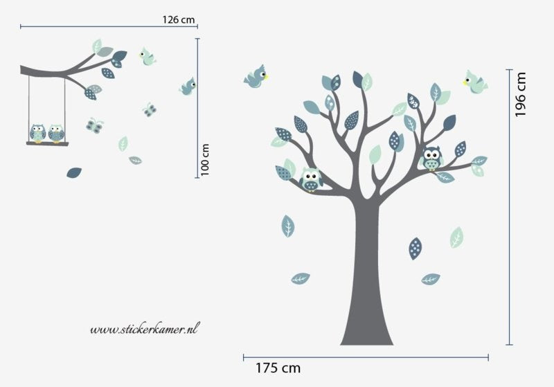 Muursticker grow tree en tak mint thema kinderkamer XL
