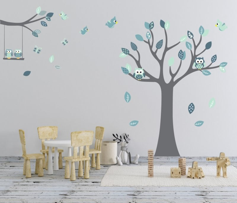 Muursticker grow tree en tak mint thema kinderkamer XL