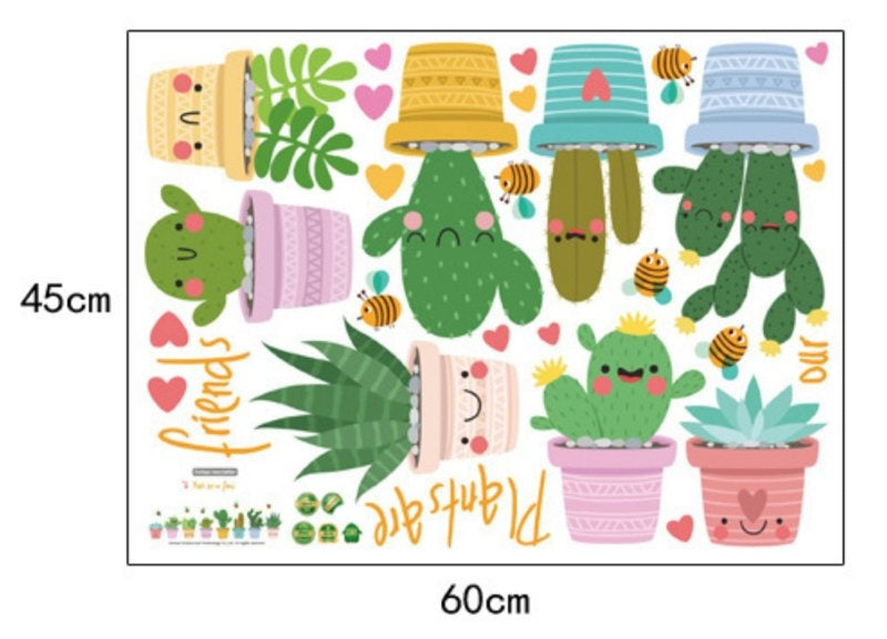 Muursticker happy cactus plant groen met gezichtjes babykamer - kinderkamer