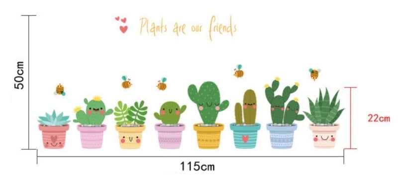 Muursticker happy cactus plant groen met gezichtjes babykamer - kinderkamer