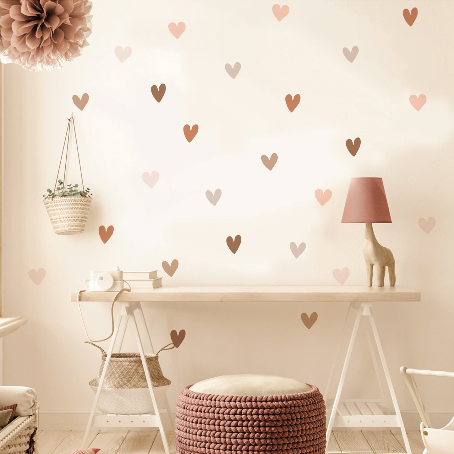 Muurstickers hartjes 36 stuks - aardse kleuren - boho - kinderkamer - muurstickers