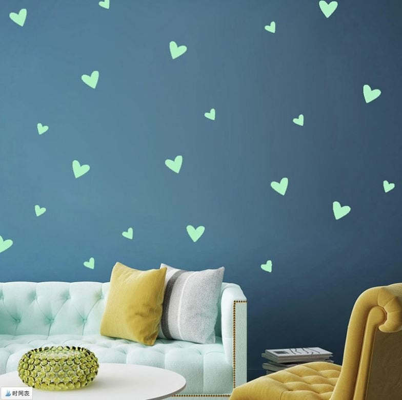 Muursticker hartjes glow in the dark babykamer - kinderkamer 25 stuks