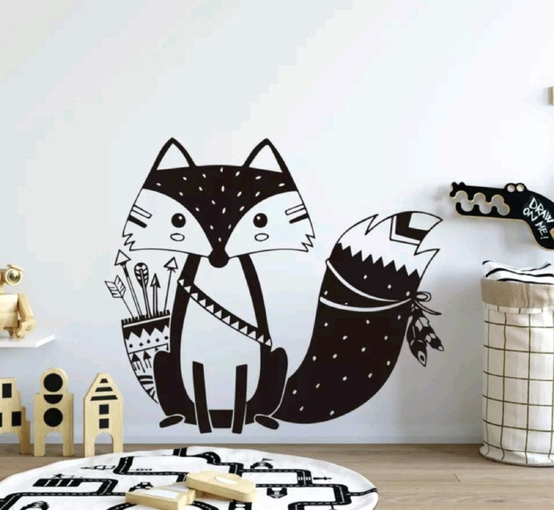 Muursticker indianen beer + vos nordic stijl kinderkamer