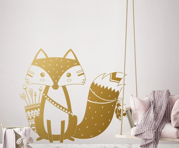 Muursticker indianen vos nordic stijl kinderkamer