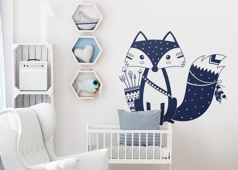 Muursticker indianen vos nordic stijl kinderkamer