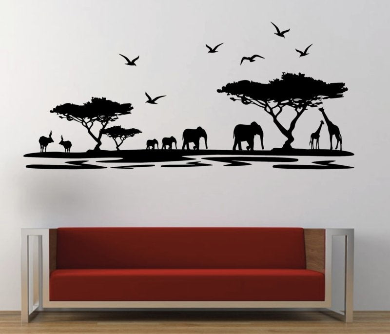 Muursticker jungle Afrika silhouette landschap