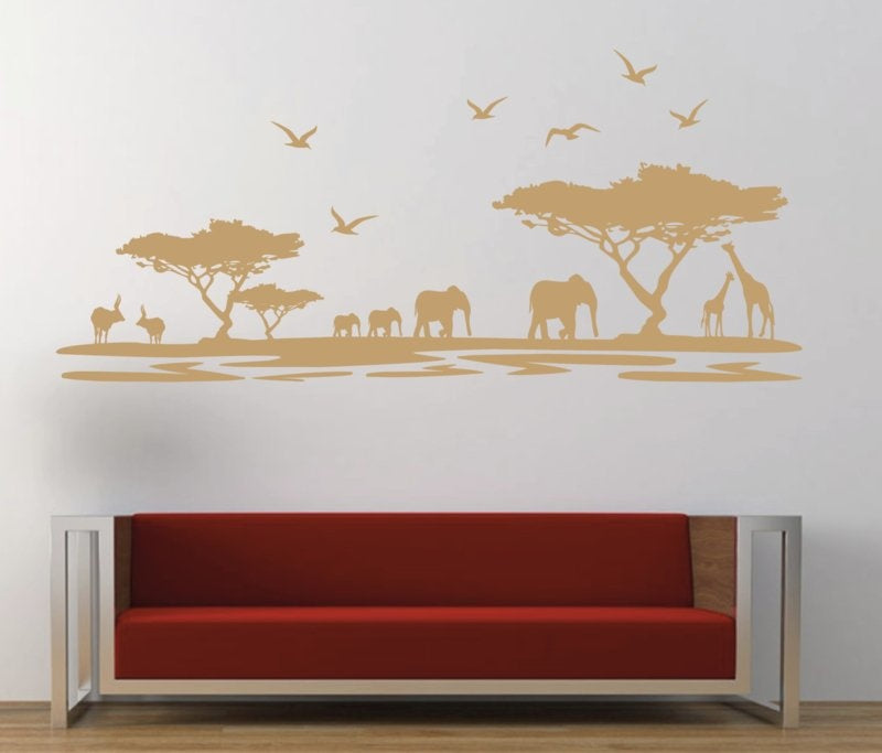 Muursticker jungle Afrika silhouette landschap