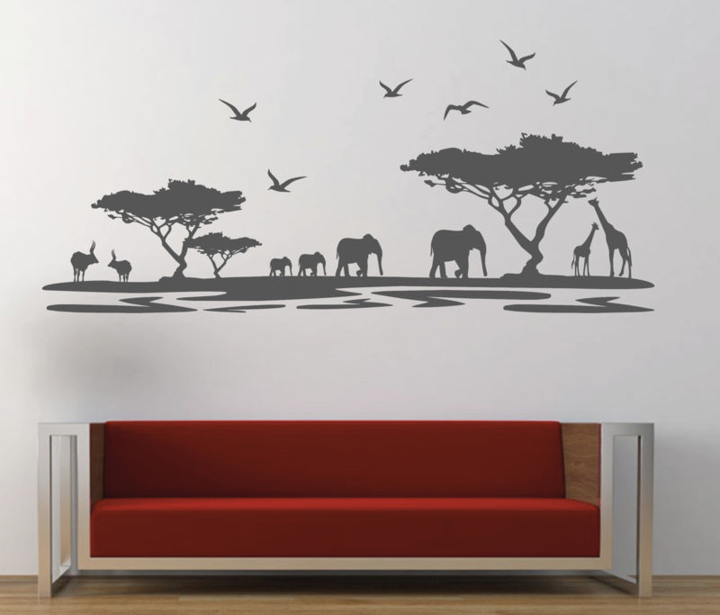Muursticker jungle Afrika silhouette landschap