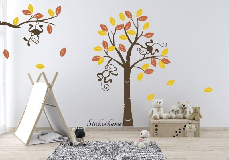 Muursticker jungle boom en apen babykamer / kinderkamer