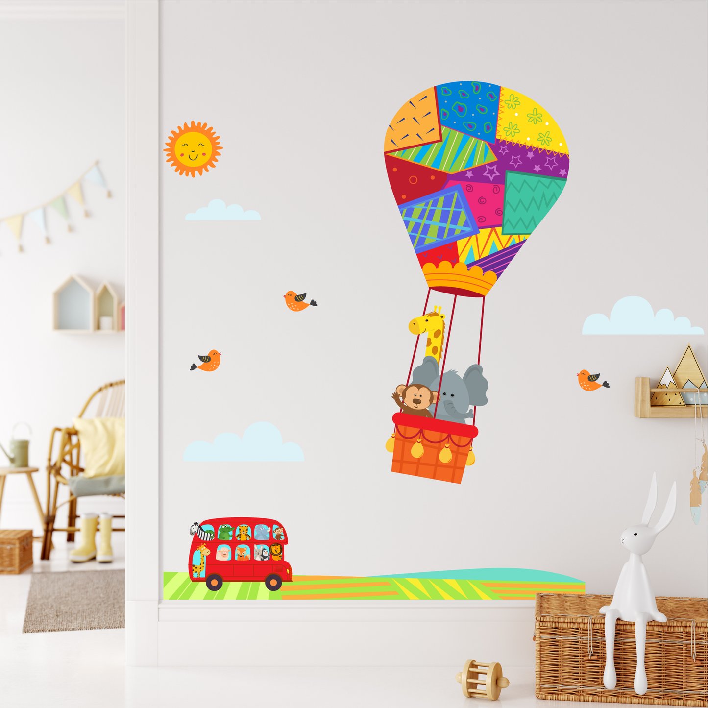 Muursticker luchtballon dieren - kinderkamer slaapkamer