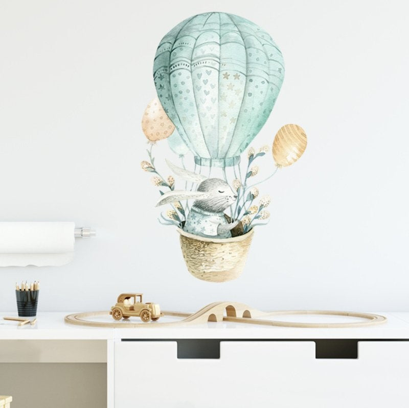 Muursticker konijnen in luchtballon kinderkamer