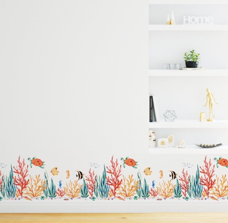 Muursticker koraal met zeevissen decoratie