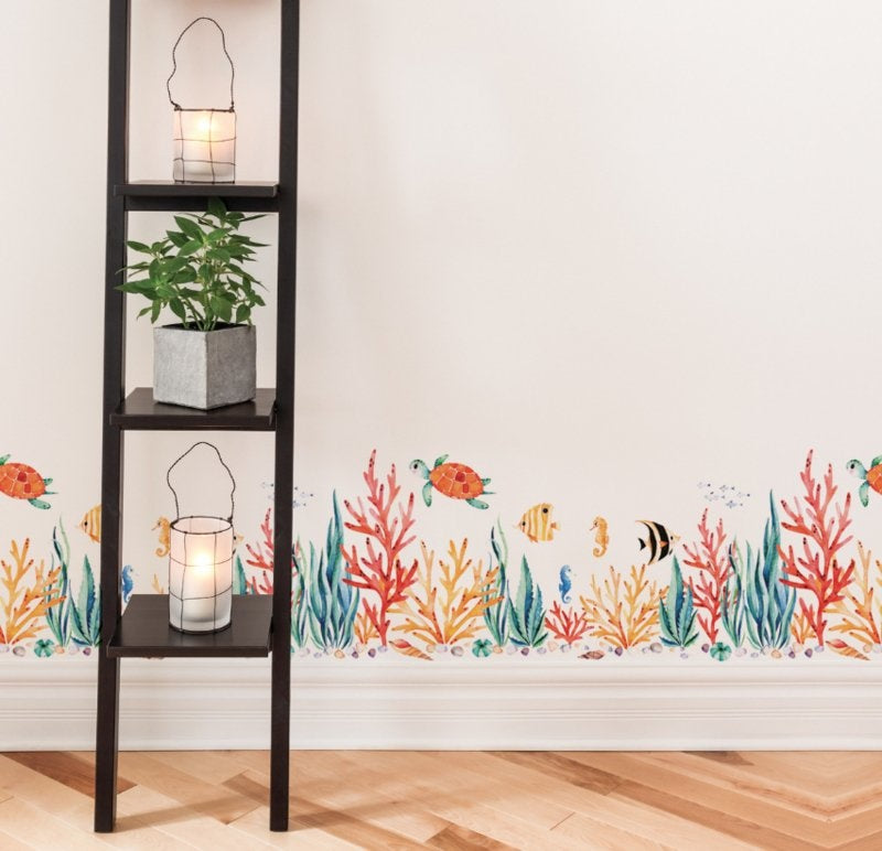 Muursticker koraal met zeevissen decoratie