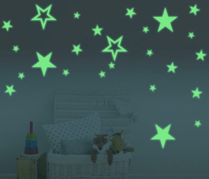 Muursticker maan en sterren glow in the dark kinderkamer