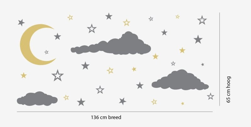 Muursticker maan, wolken en sterren kinderkamer / babykamer