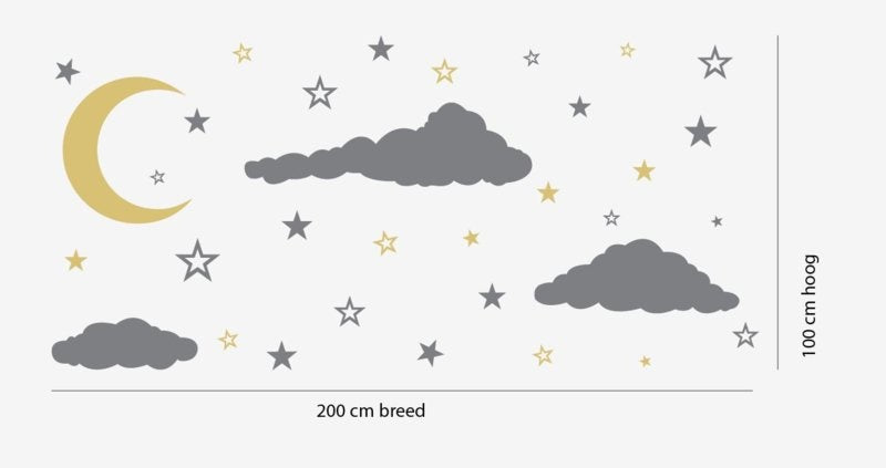 Muursticker maan, wolken en sterren kinderkamer / babykamer XL
