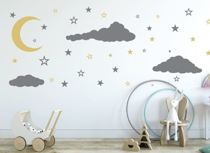 Muursticker maan, wolken en sterren kinderkamer / babykamer