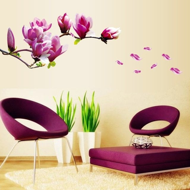 Muursticker magnolia bloem paars XL wanddecoratie