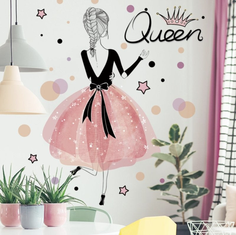 Muursticker meisjeskamer prinses roze kinderkamer