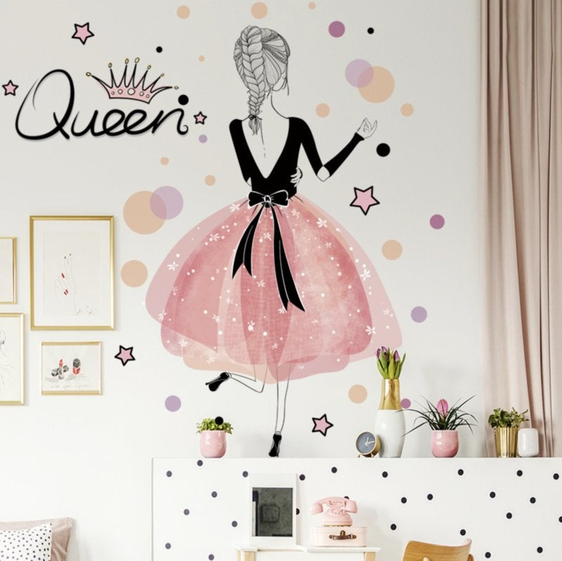 Muursticker meisjeskamer prinses roze kinderkamer